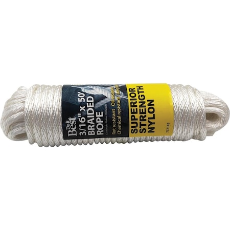 All-Source 3/16 In. x 50 Ft. White Braided Nylon Packaged Rope 737143